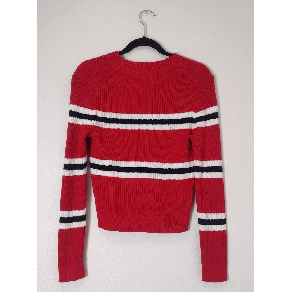 Tommy Hilfiger Tommy Jeans Red Striped Ribbed Knit Crewneck Sweater Size M - Picture 3 of 10